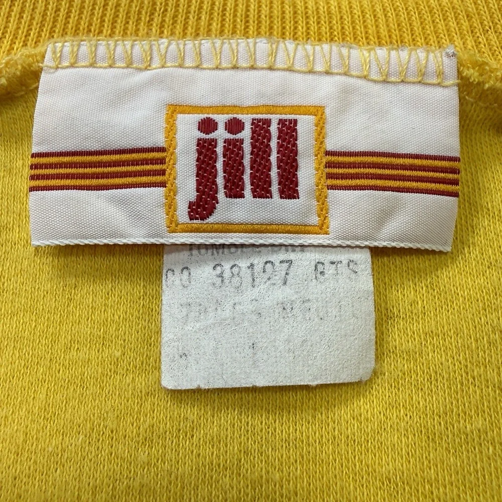 Vintage 70s Jill Short Sleeve Sweatshirt Yellow V Neck Kangaroo Pocket Women's M
